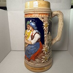 Vintage German Beer Stein Missing Lid 3D Handcrafted‎